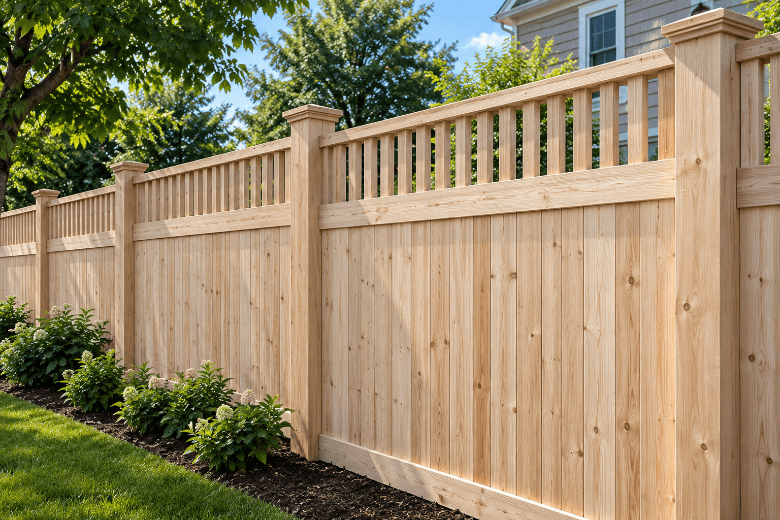 Cedar fence with a decorative open top