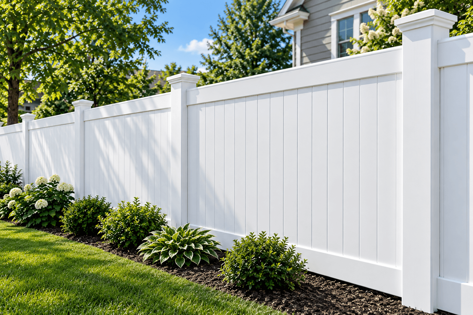 White vinyl privacy fence with solid panels